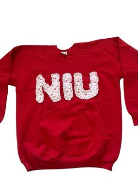 Vintage 80s Northern Illinois university red crew neck sweatshirt embroidered XL